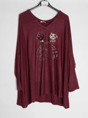 Bluse med katte - oversize - Ingen returret - ITNOV24