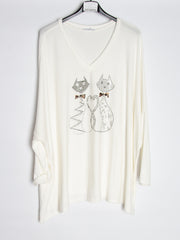 Bluse med katte - oversize - Ingen returret - ITNOV24