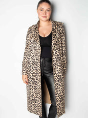 Lang leopard ruskindslook frakke