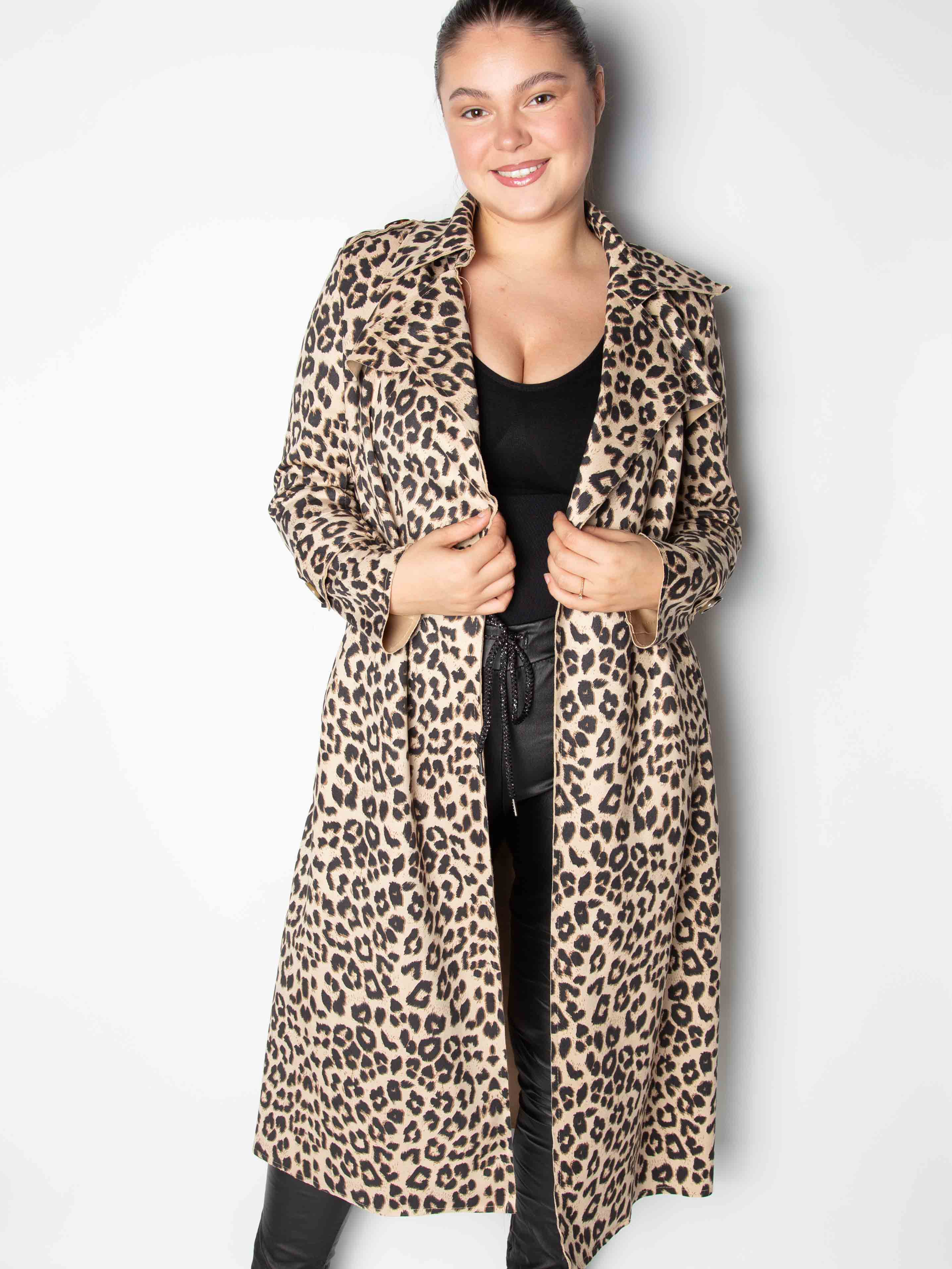 Lang leopard ruskindslook frakke