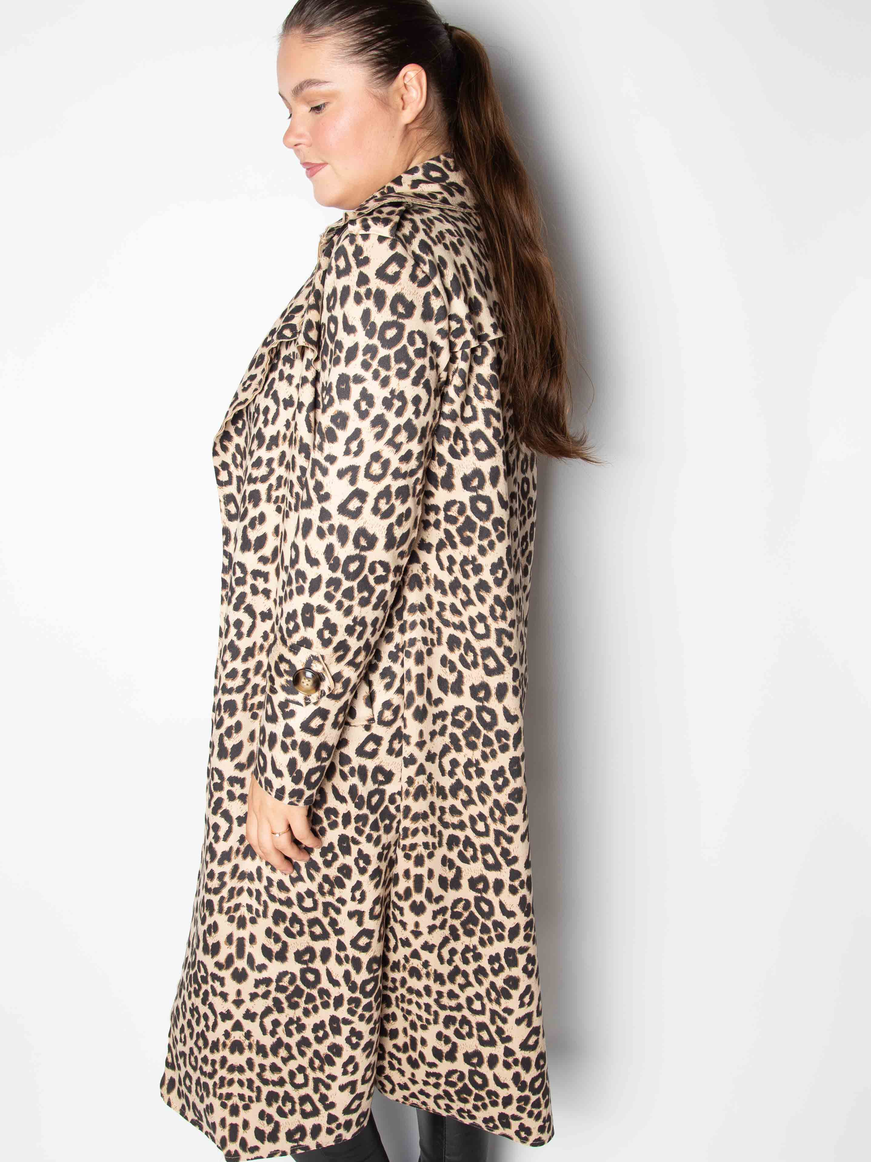 Lang leopard ruskindslook frakke