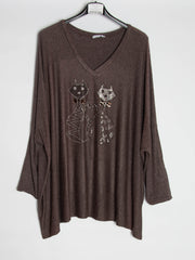Bluse med katte - oversize - Ingen returret - ITNOV24