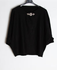Strik bluse med bling i kraven - ITNOV24