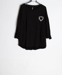 Sweatshirt med bling hjerte - Ingen returret - ITNOV24