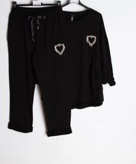 Sweatpants med bling hjerte - Ingen returret - ITNOV24