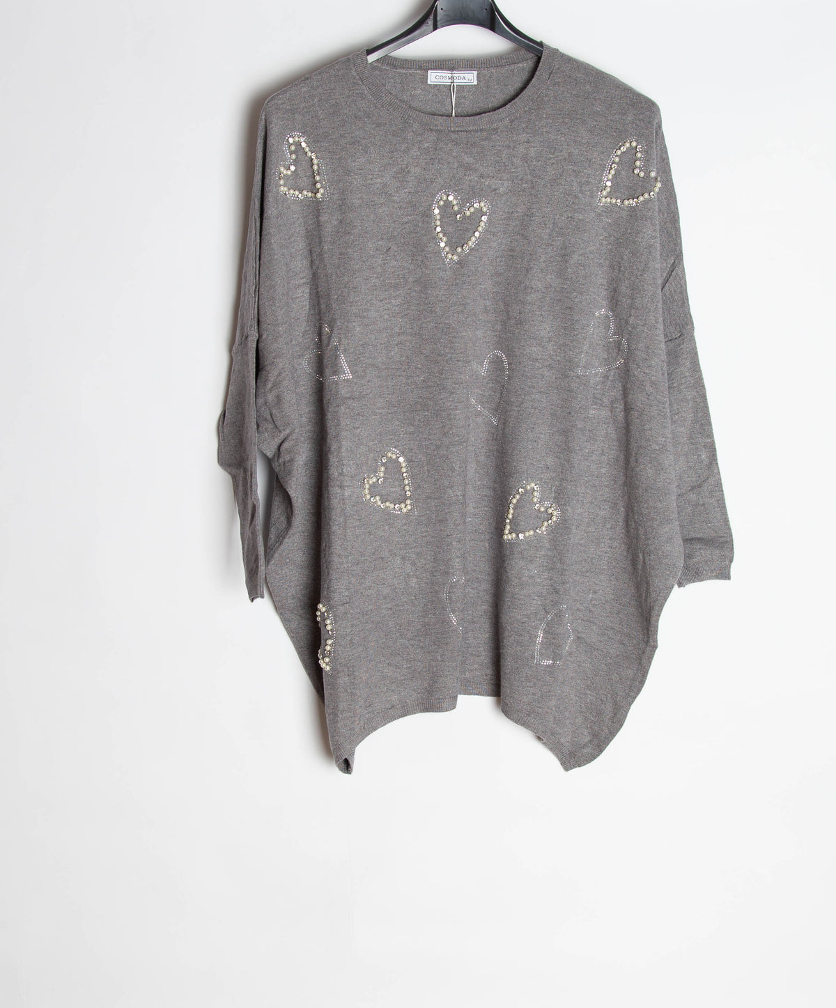 Oversize strik med bling hjerter - str. 38-48 - Ingen returret - ITNOV24