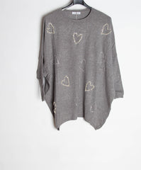 Oversize strik med bling hjerter - str. 38-48 - Ingen returret - ITNOV24