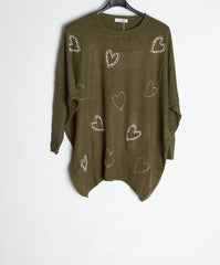 Oversize strik med bling hjerter - str. 38-48 - Ingen returret - ITNOV24