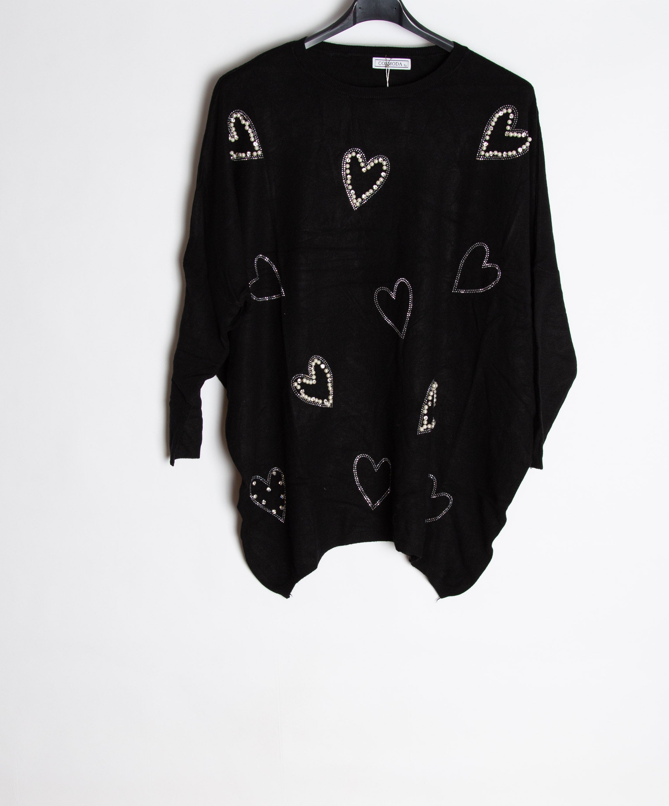 Oversize strik med bling hjerter - str. 38-48 - Ingen returret - ITNOV24
