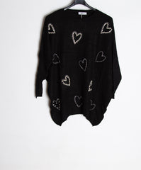 Oversize strik med bling hjerter - str. 38-48 - Ingen returret - ITNOV24