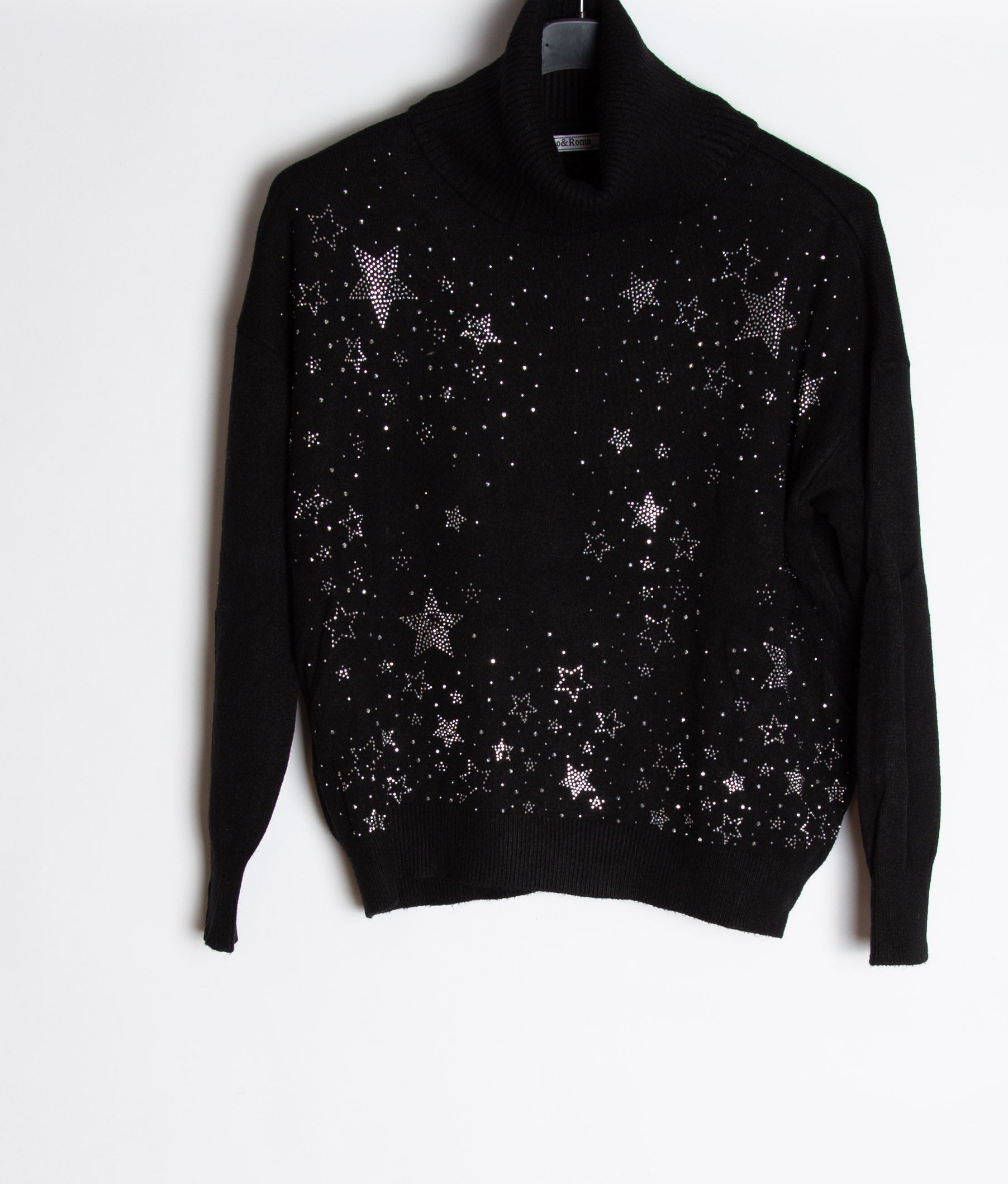 Strikbluse med rullekrave med bling stjerne - Ingen returret - ITNOV24
