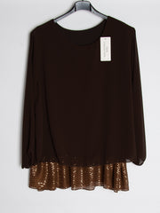 Chiffon bluse m. Paillet bund - Brystmål 130 cm. - Ingen returret - ITNOV24
