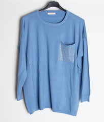 Strikbluse med bling lomme - Ingen returret - ITNOV24
