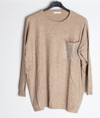 Strikbluse med bling lomme - Ingen returret - ITNOV24