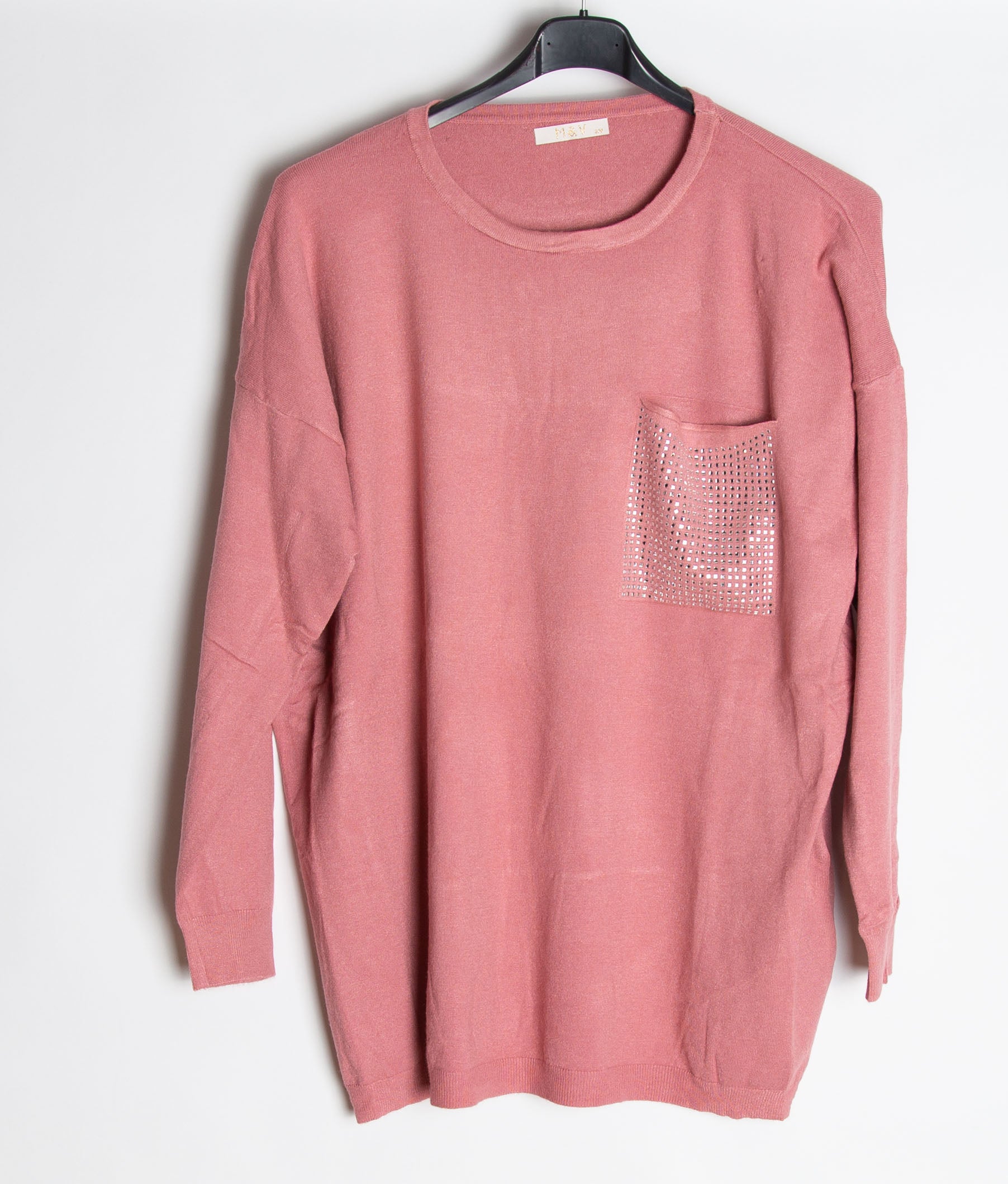 Strikbluse med bling lomme - Ingen returret - ITNOV24