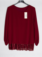Chiffon bluse m. Paillet bund - Brystmål 130 cm. - Ingen returret - ITNOV24