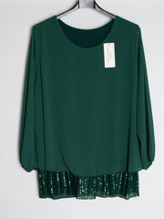 Chiffon bluse m. Paillet bund - Brystmål 130 cm. - Ingen returret - ITNOV24