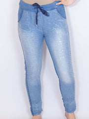 Denimlookbukser med pailetter