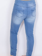 Denimlookbukser med pailetter