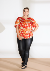 No. 1 By Ox V neck Blouse w wrinkles in neckline and 1-2 flair sleeves