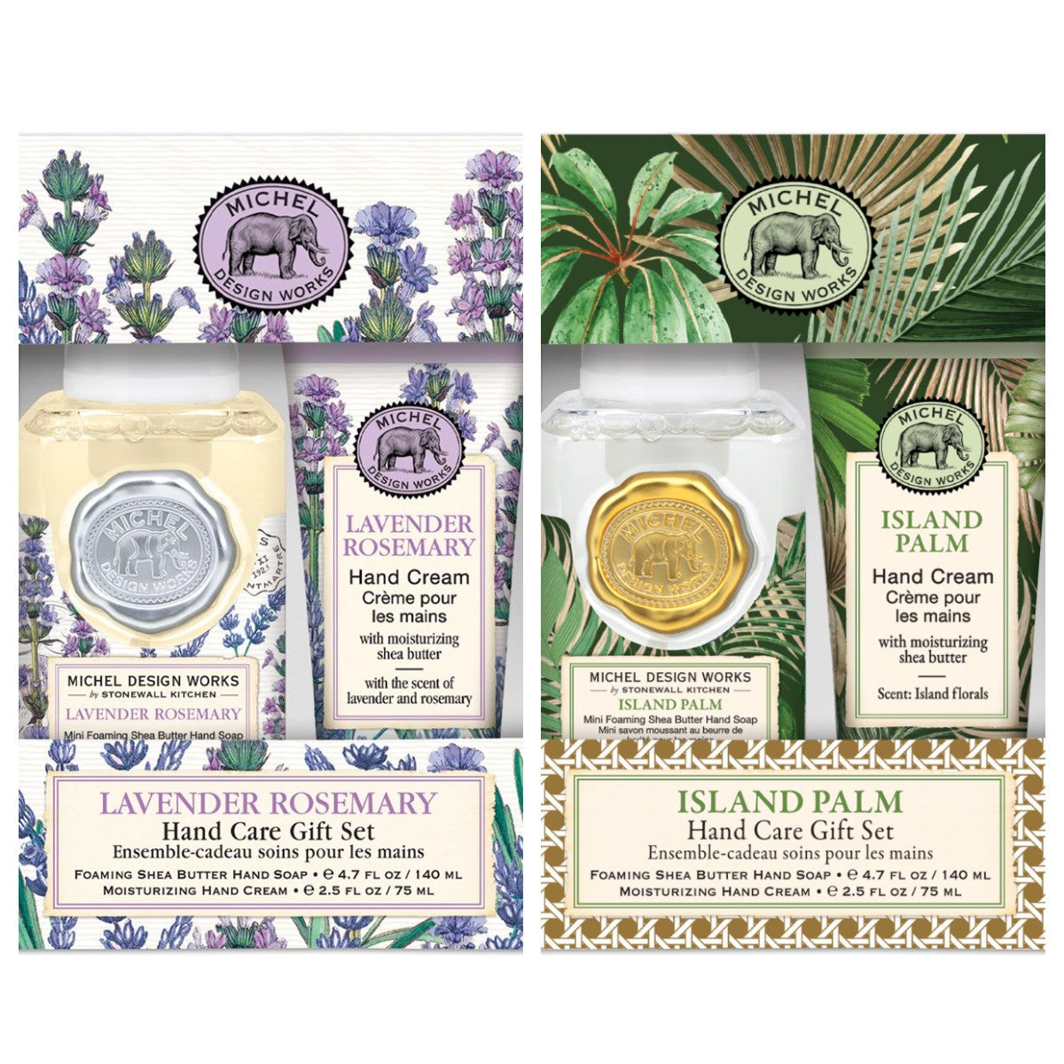 Michel Design Works Gavesæt Mix 3 Lavendel / 3 Island Palm skumsæbe og håndcreme