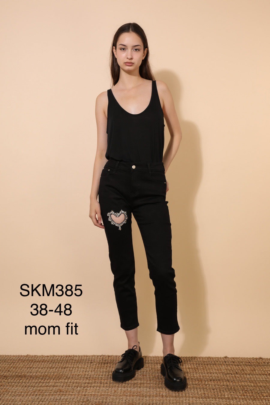 Mom fit jeans med bling hjerte sort by Krone 1