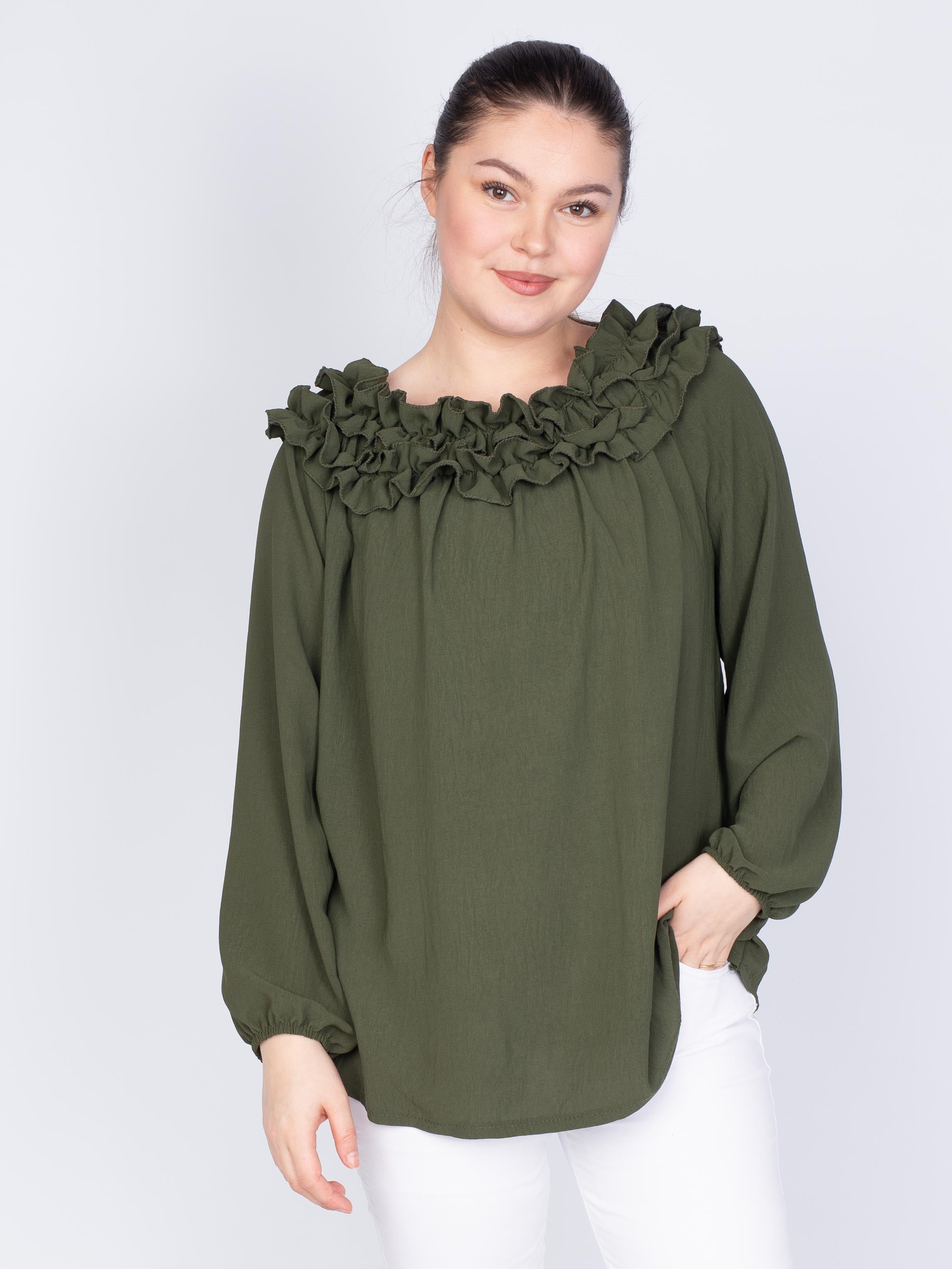 Bluse med flæsekant - Brystmål 130cm