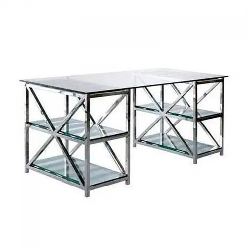 Skrivebord Birkenhead 175x79x76cm sølv klar glas