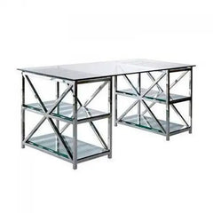 Skrivebord Birkenhead 175x79x76cm sølv klar glas