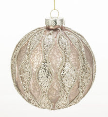 GLASS BALL 10CM OLD ROSA CHAMPAGNE GLITTER DEC.