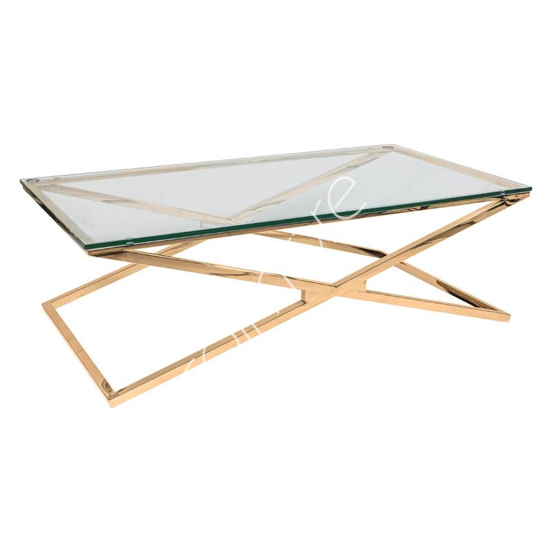 Sofabord Karlstad i guld rustfrit stål med glasplade 130x70x40cm