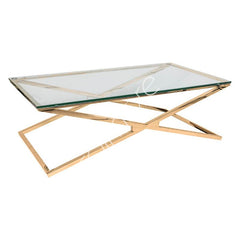 Sofabord Karlstad i guld rustfrit stål med glasplade 130x70x40cm