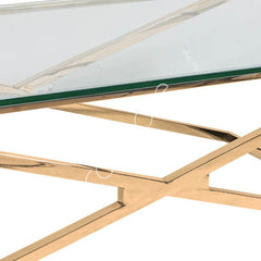 Sofabord Karlstad i guld rustfrit stål med glasplade 130x70x40cm