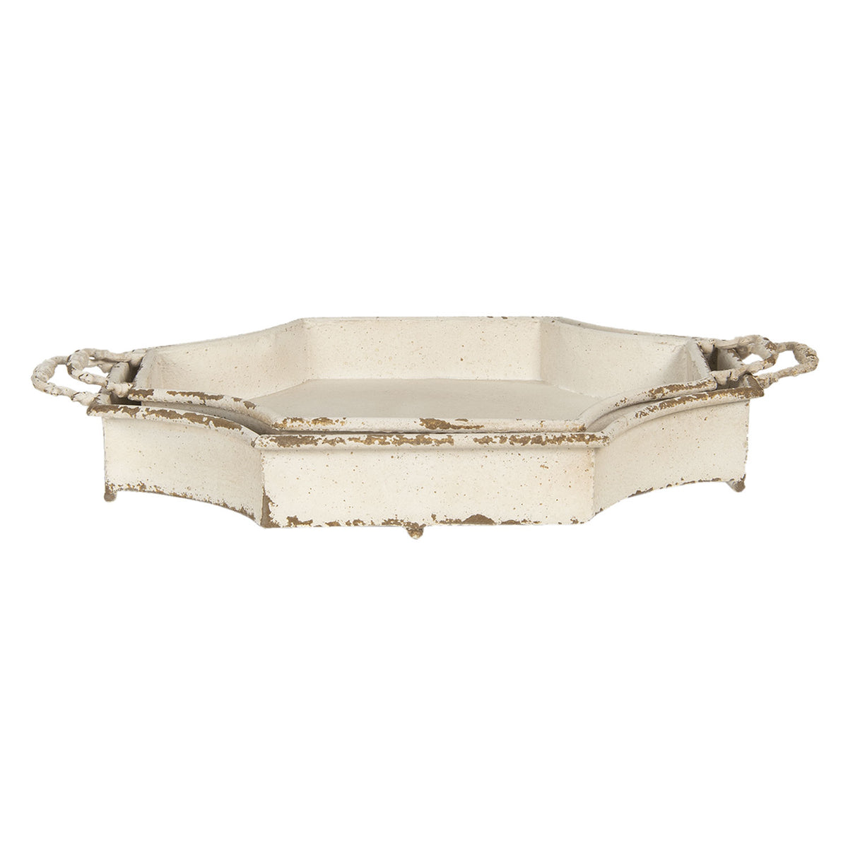 Hvide rustikke serveringsfade (sæt af 2) 61x38x10 / 55x32x8 cm
