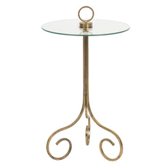 Guldfarvet sidebord med rund glas plade Ø 45x70 cm
