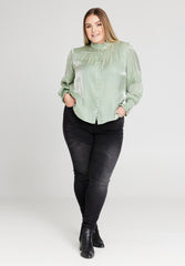 No. 1 By Ox Shirt w flair neckline and cuffs Dark Mint Green