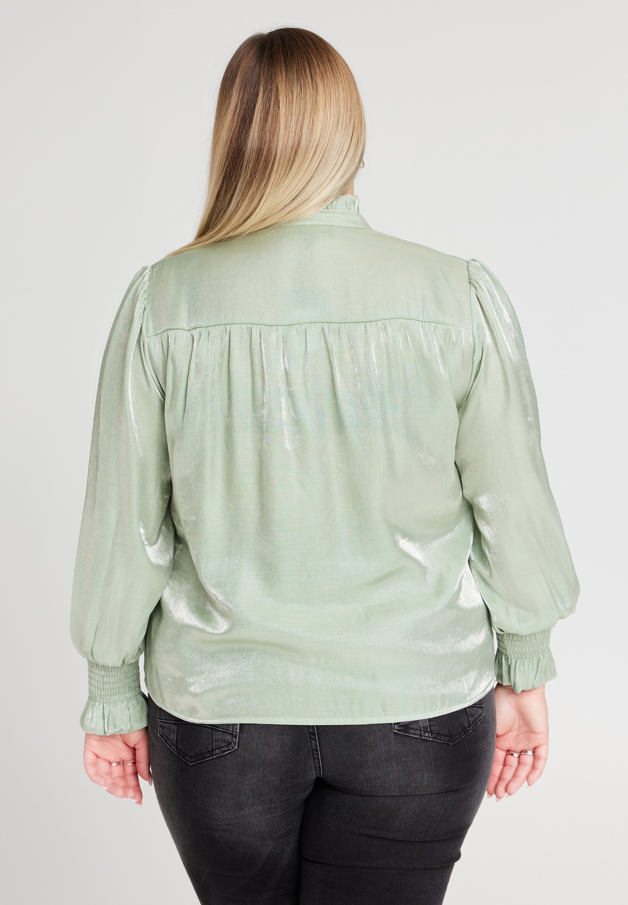 No. 1 By Ox Shirt w flair neckline and cuffs Dark Mint Green