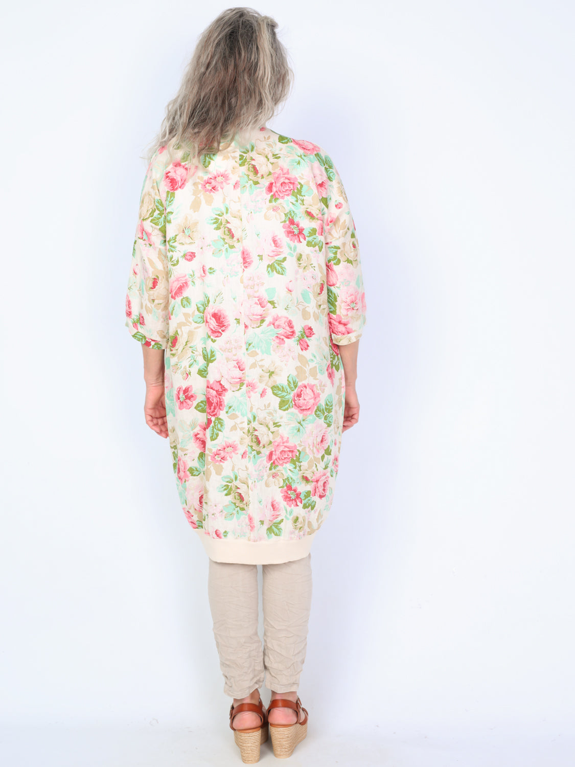 Krone 1 hørcardigan m. rib blomster print