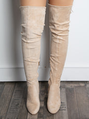 Over the knee støvler imiteret ruskind beige