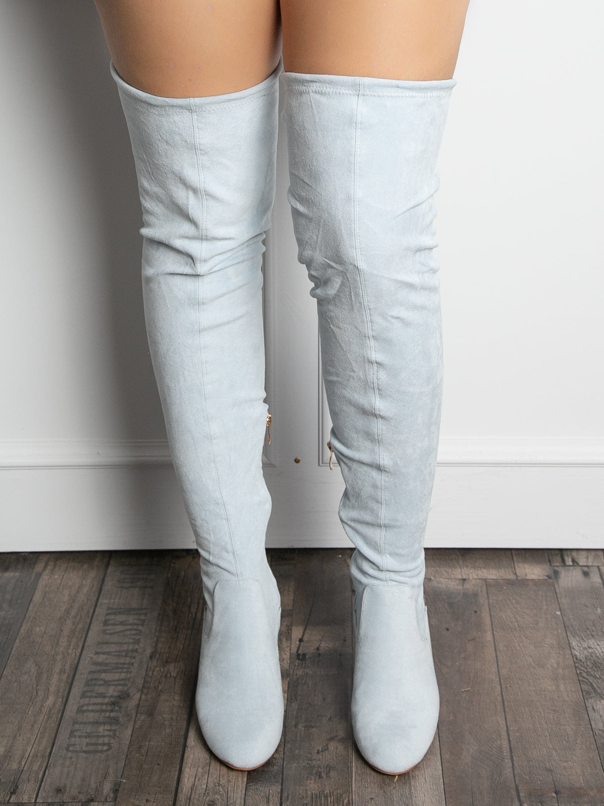 Over the knee støvler imiteret ruskind lyseblå