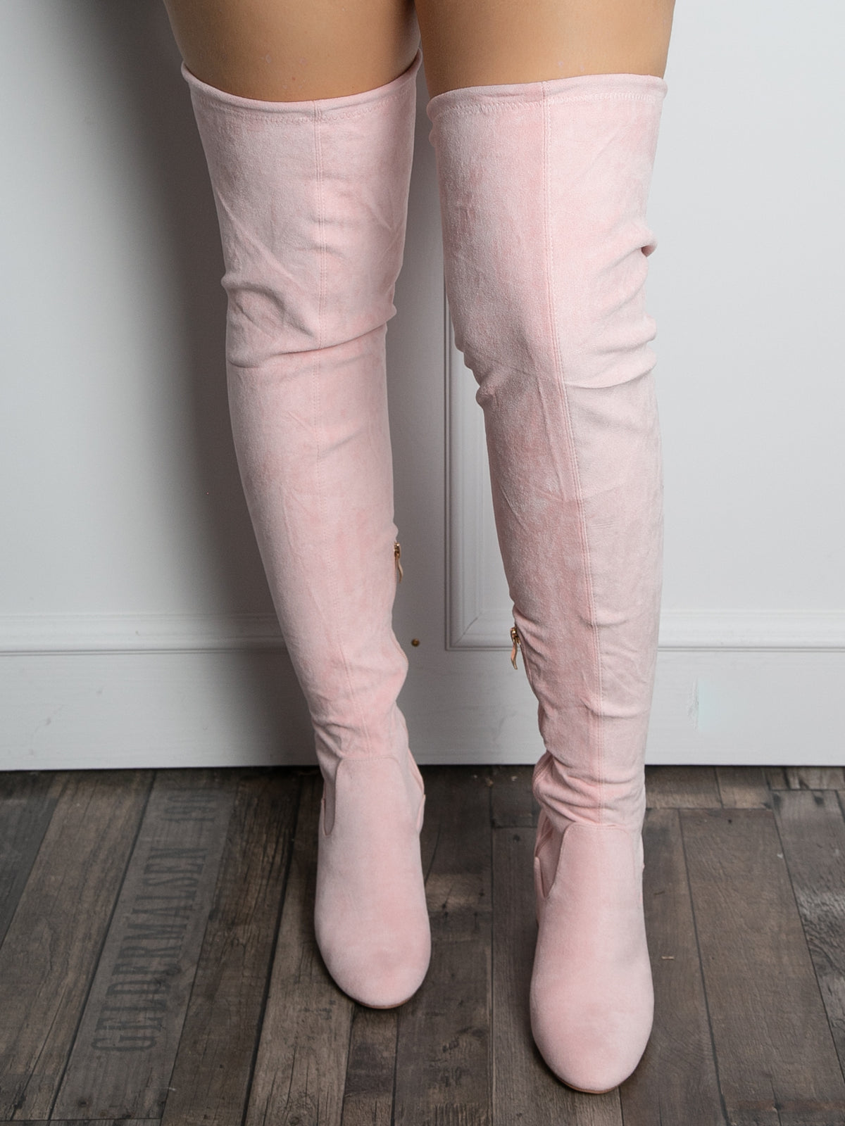 Over the knee støvler imiteret ruskind Rosa