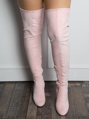 Over the knee støvler imiteret ruskind Rosa