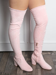 Over the knee støvler imiteret ruskind Rosa