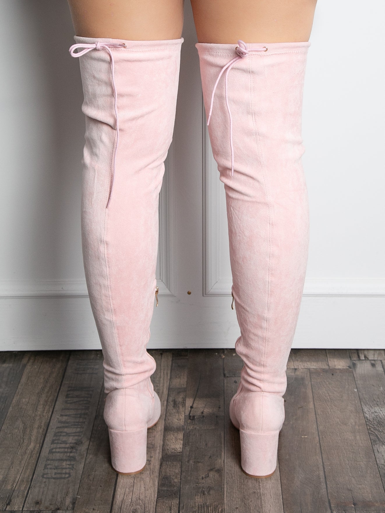 Over the knee støvler imiteret ruskind Rosa