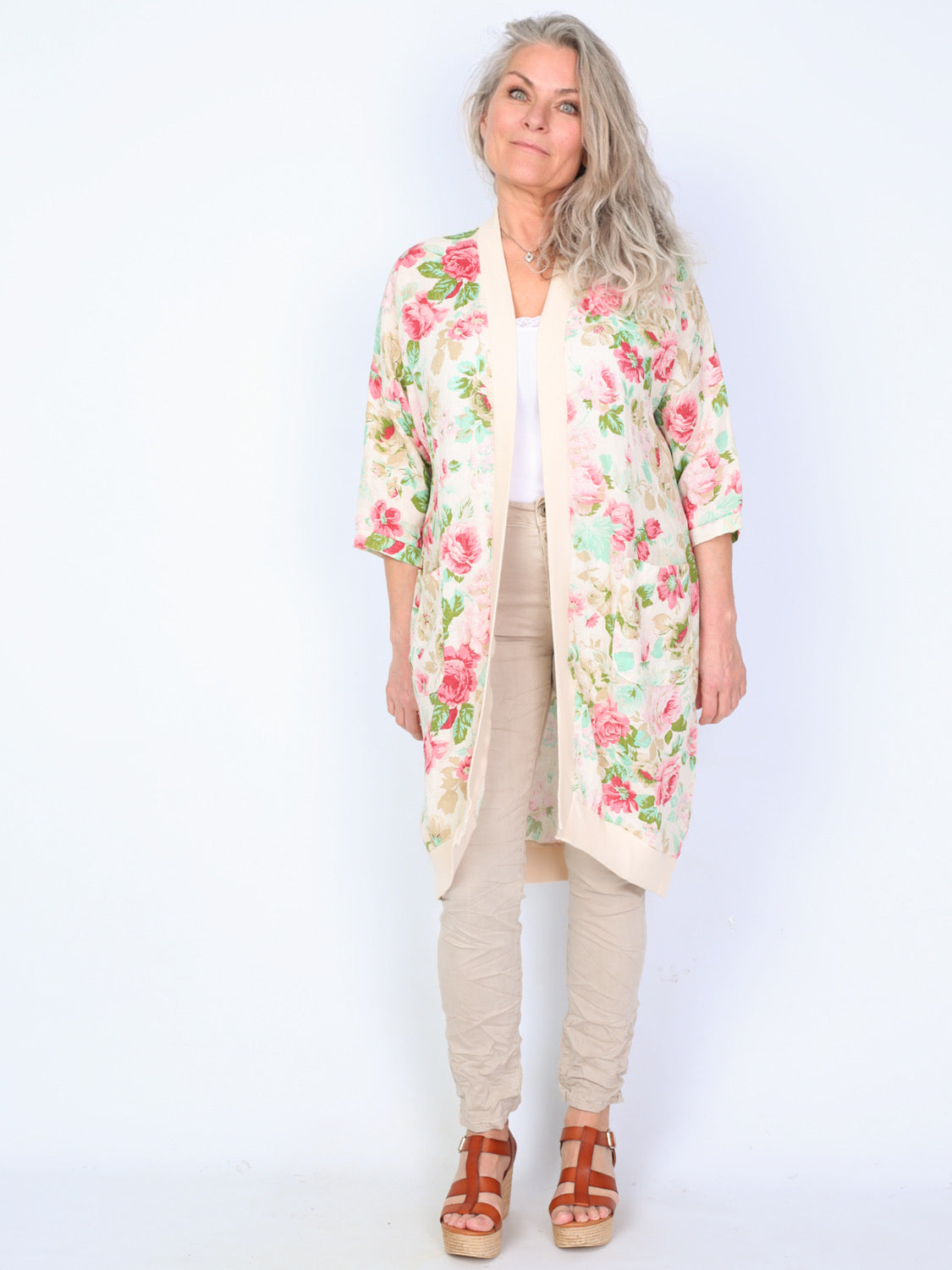 Krone 1 hørcardigan m. rib blomster print