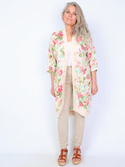 Krone 1 hørcardigan m. rib blomster print