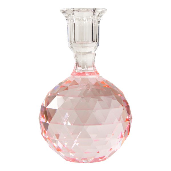 Krystal facetslebet kugle lysestage, pink, 16,5xØ10 cm