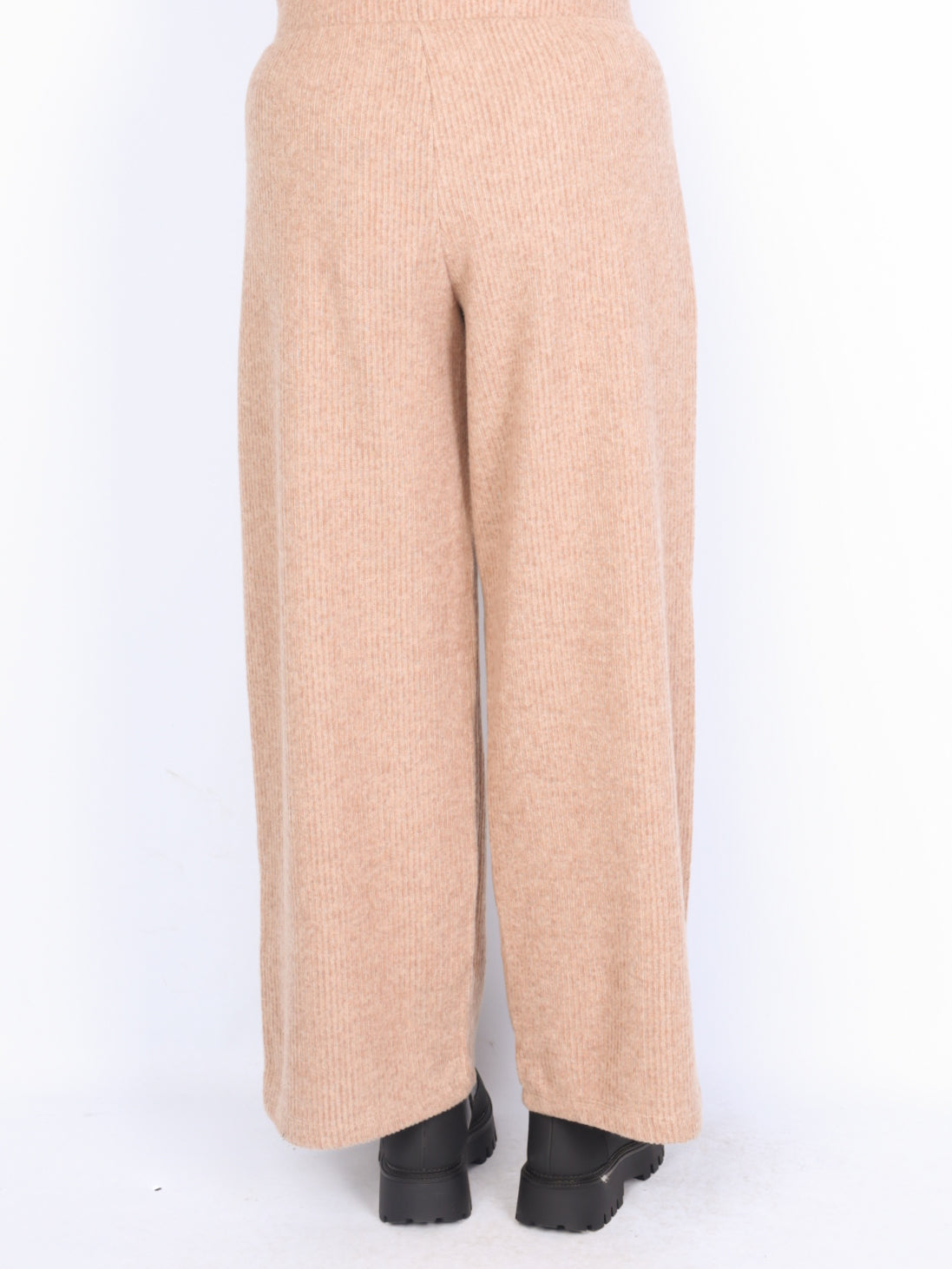 Soyaconcept ribstrik bukser m. elastik i talje beige