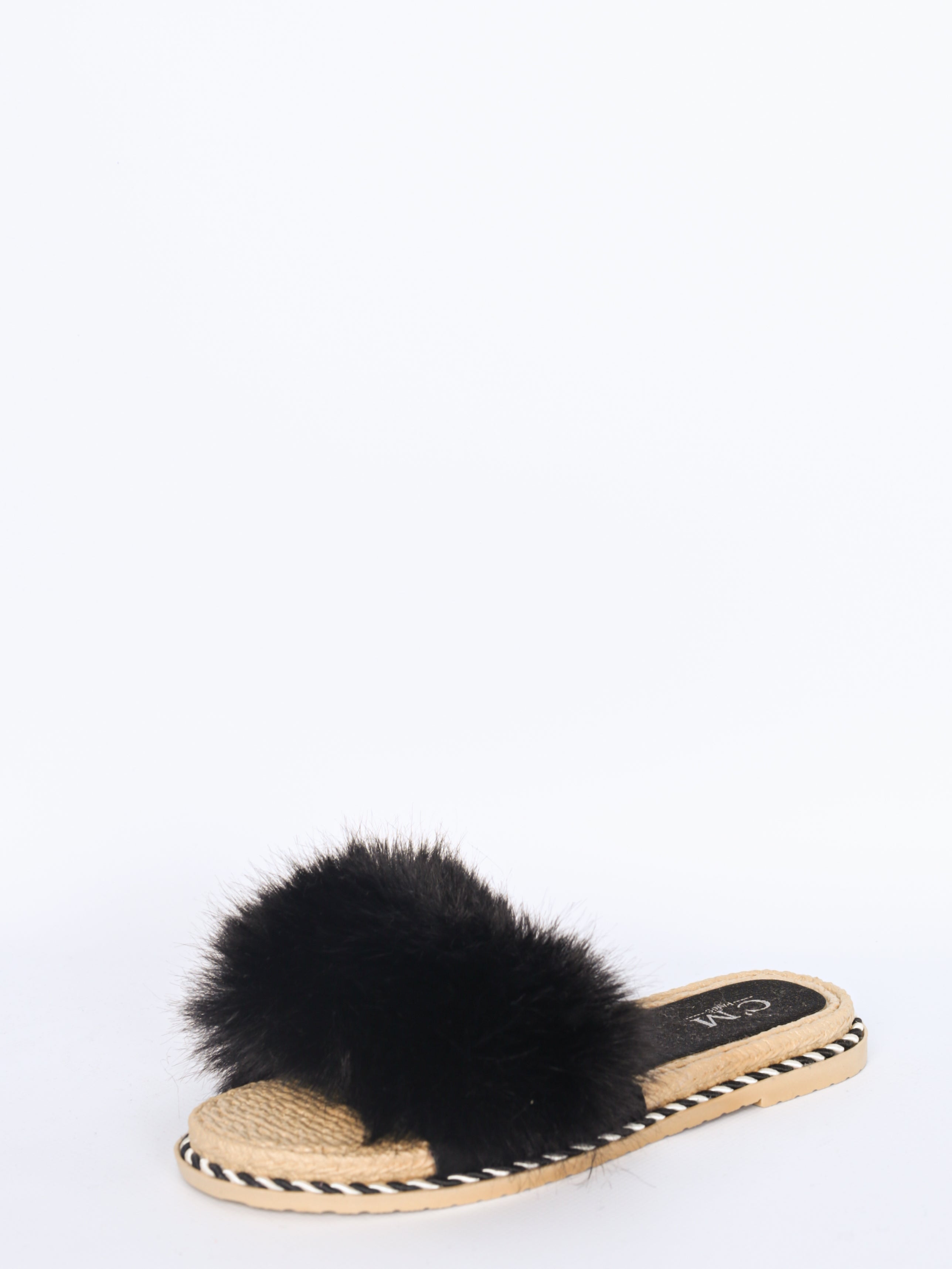 Pels slippers m. snoning