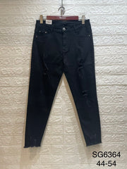 Jeans m. fryns og huller sort plus size